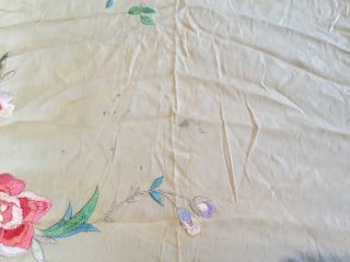 Vintage Chinese Cantonese Macrame Edge Silk Floral Embroidered Piano Shawl 3 3