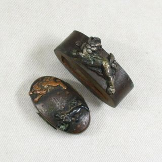 A095: Real Old Japanese Copper Fuchi And Kashira For Sword Mountings Koshirae.