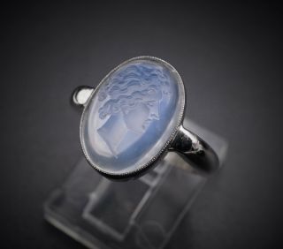 Vintage Platinum Carved Moonstone Intaglio Ring Size 5 Sizable Rg1723