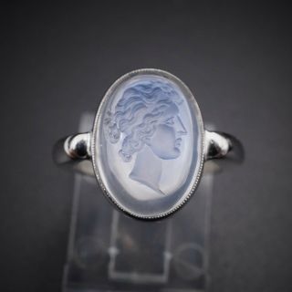 Vintage Platinum Carved Moonstone Intaglio Ring Size 5 Sizable RG1723 2