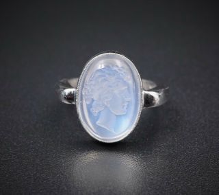 Vintage Platinum Carved Moonstone Intaglio Ring Size 5 Sizable RG1723 4