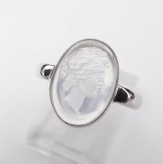 Vintage Platinum Carved Moonstone Intaglio Ring Size 5 Sizable RG1723 5