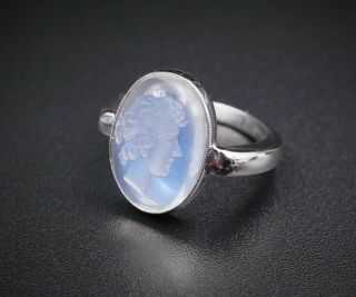 Vintage Platinum Carved Moonstone Intaglio Ring Size 5 Sizable RG1723 6