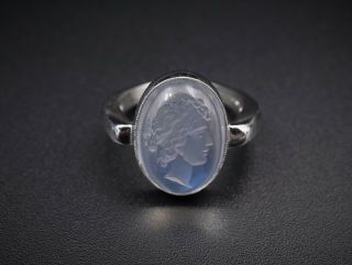 Vintage Platinum Carved Moonstone Intaglio Ring Size 5 Sizable RG1723 7