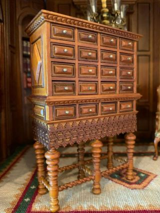 Miniature Dollhouse Artisan Early Bespaq Rare Apothecary Cabinet Wood 20 Drawers
