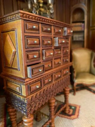 Miniature Dollhouse Artisan EARLY Bespaq RARE Apothecary Cabinet Wood 20 Drawers 4