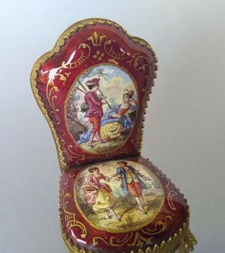 Antique Viennese French Guilloche Enamel Dollhouse Miniatures Pair Chairs 4