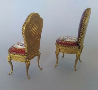 Antique Viennese French Guilloche Enamel Dollhouse Miniatures Pair Chairs 7