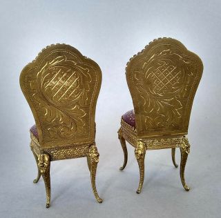 Antique Viennese French Guilloche Enamel Dollhouse Miniatures Pair Chairs 8