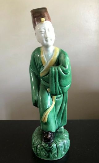 Antique Republic Period Chinese Porcelain Robed Deity Statue God Art Signed