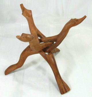 Wooden Tripod Plant Shell Stand Hand Carved 7 - 8 Inch Tall / Single Wood Piece