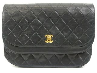 r1726 Auth CHANEL Vintage Black Quilted Lambskin CC Turn Lock Chain Shoulder Bag 2