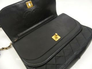 r1726 Auth CHANEL Vintage Black Quilted Lambskin CC Turn Lock Chain Shoulder Bag 8