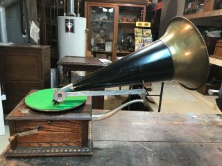 Columbia Disc Phonograph Gramophone Front Mount Black &brass Horn Antique