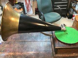 Columbia Disc Phonograph Gramophone Front Mount Black &Brass Horn Antique 6