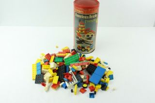Playskool American Bricks No.  835 Canister With Building Blocks Made In Usa 1976