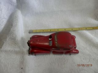 Vintage Tin Coupe Like Metal Car Toy With Wood Wheels 6” Long