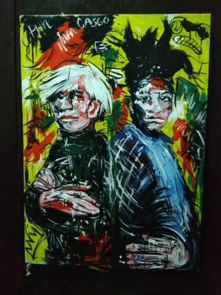 Self Portrait Jean Michel Basquiat & Andy Warhol Oil On Canvas Painting Signed