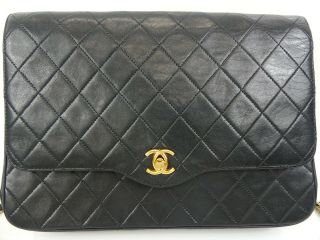 r1714 Auth CHANEL Vintage Black Quilted Lambskin CC Turn Lock Chain Shoulder Bag 2