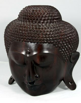 Huge Balinese Hand Carved Wooden Buddha Head " Serene " 12.  5 " High X 11 " Wide