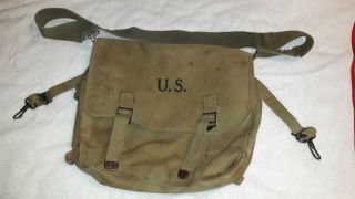 Vtg Us Army Wwii 1942 Musette Bag Canvas Langdon Tent And Awning Co