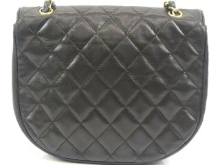 r1711 Auth CHANEL Vintage Black Quilted Lambskin CC Push Lock Chain Shoulder Bag 3