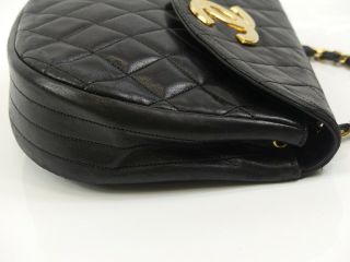 r1711 Auth CHANEL Vintage Black Quilted Lambskin CC Push Lock Chain Shoulder Bag 6