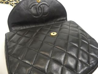 r1711 Auth CHANEL Vintage Black Quilted Lambskin CC Push Lock Chain Shoulder Bag 8