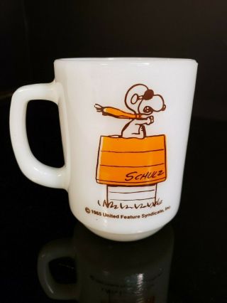Vintage Fire King / Anchor Hocking Snoopy Orange Red Baron Coffee Mug Cup