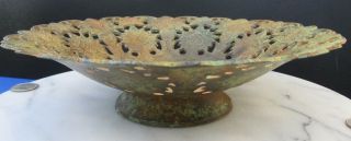 Vintage Bronze Metal Footed Reticulated 9 " With Bowl Floral Design