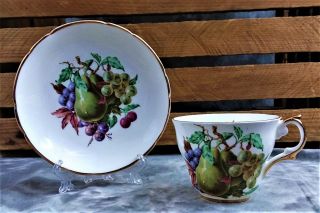 Vintage Regency Teacup And Saucer W/fruit Made In England