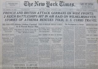 9 - 1939 Wwii September 5 Air Raid On Wilhelmshaven; Stories Athenia Rescues Told