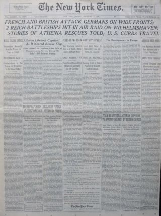 9 - 1939 WWII September 5 AIR RAID ON WILHELMSHAVEN; STORIES ATHENIA RESCUES TOLD 2