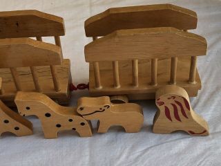 Vintage Handmade Wooden Toy Truck Tractor 2 Trailers 6 Animals 5