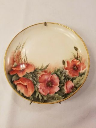 Antique Hand Painted Poppy Limoges France Bone China Plate
