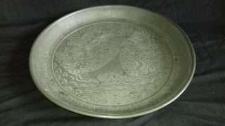 Antique Chinese Export Pewter Kut Hing Swatow Tea Tray Dragons Flowers 36cm 14 "