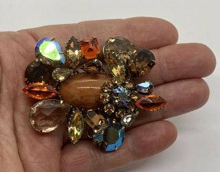 Vintage Signed Schreiner Multi Color Rhinestone Brooch 5