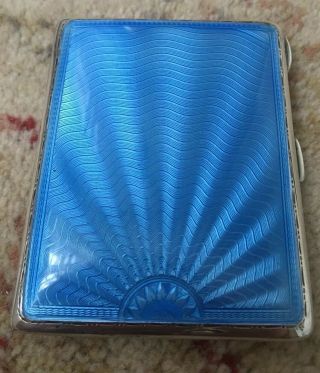 Turner & Simpson Art Deco Solid Sterling Silver Guilloche Enamel Cigarette Case