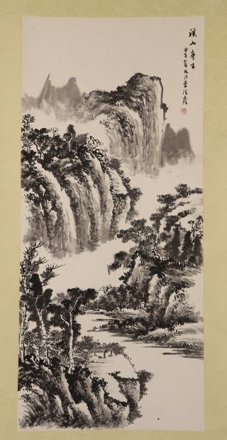 Chinese Hanging Scroll Art Painting Sansui Landscape E8149