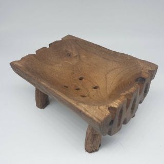 Antique Wooden Bowl Vintage Teak Wood Primitive Rustic Decor Collectible