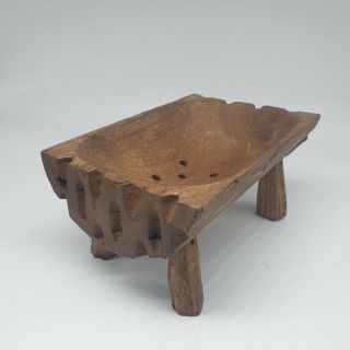 Antique Wooden Bowl Vintage Teak Wood Primitive Rustic Decor Collectible 5