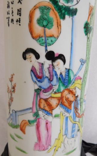 Atq Chinese 19th C.  Famille Rose Calligraphy Ladies Hat Stand Vase Lamp Marked