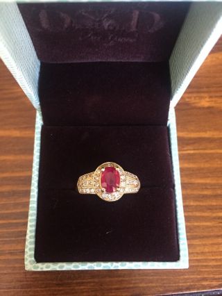 18k Yellow Gold Oval 1 Ct Ruby And 14 Diamond Vintage Ring - Size 7