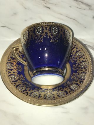 ANTIQUE ROYAL VIENNA Cobalt Blue PORCELAIN PORTRAIT DEMITASSE CUP AND SAUCER 4
