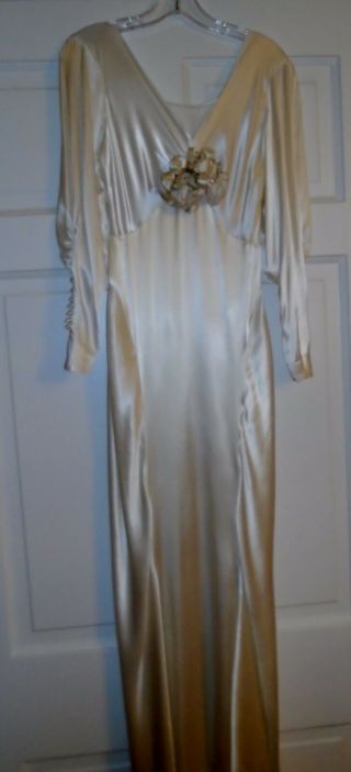 Vintage 30s Silk Wedding Gown,  Inamourata Wedding Gown Silk Flower.