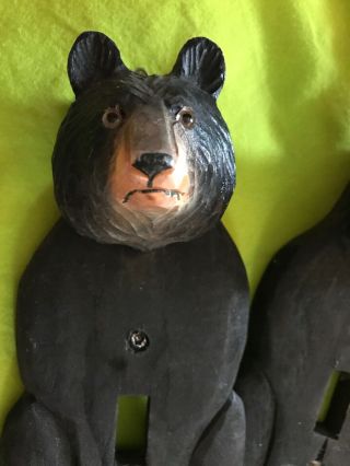 Black Bear Set Of 2 Folk Art Hand Carved Bear Switch Plates