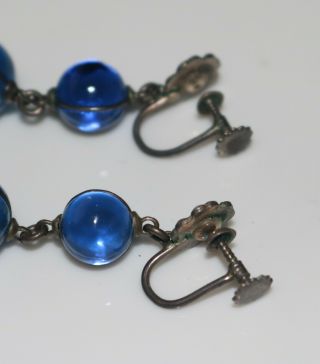RARE Art Deco Blue Pools of Light Orb Dangle Earrings,  Crystals,  Screw Backs 4