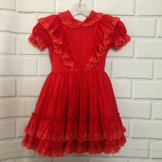 Vintage Betty Oden Girls Dress Frilly Lace Red Full Skirt Sz 6 Made In Usa Rare