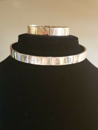 Vintage Taxco Mexico 950 Sterling Silver Choker Necklace With Bracelet 54 Grams 5