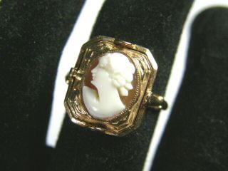 Antique Vintage Art Deco Cameo Onyx Diamond Flip Ring 10k Yellow Gold